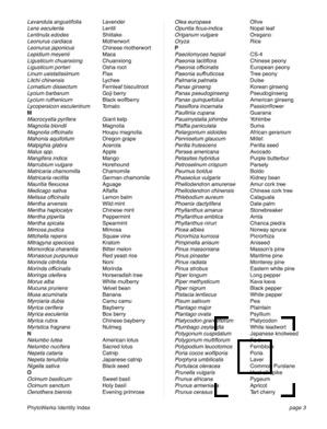 Identity Index Document - Page 4 - Directory list of botanical and fungal reference standards used for HPTLC testing and plant material authentication.